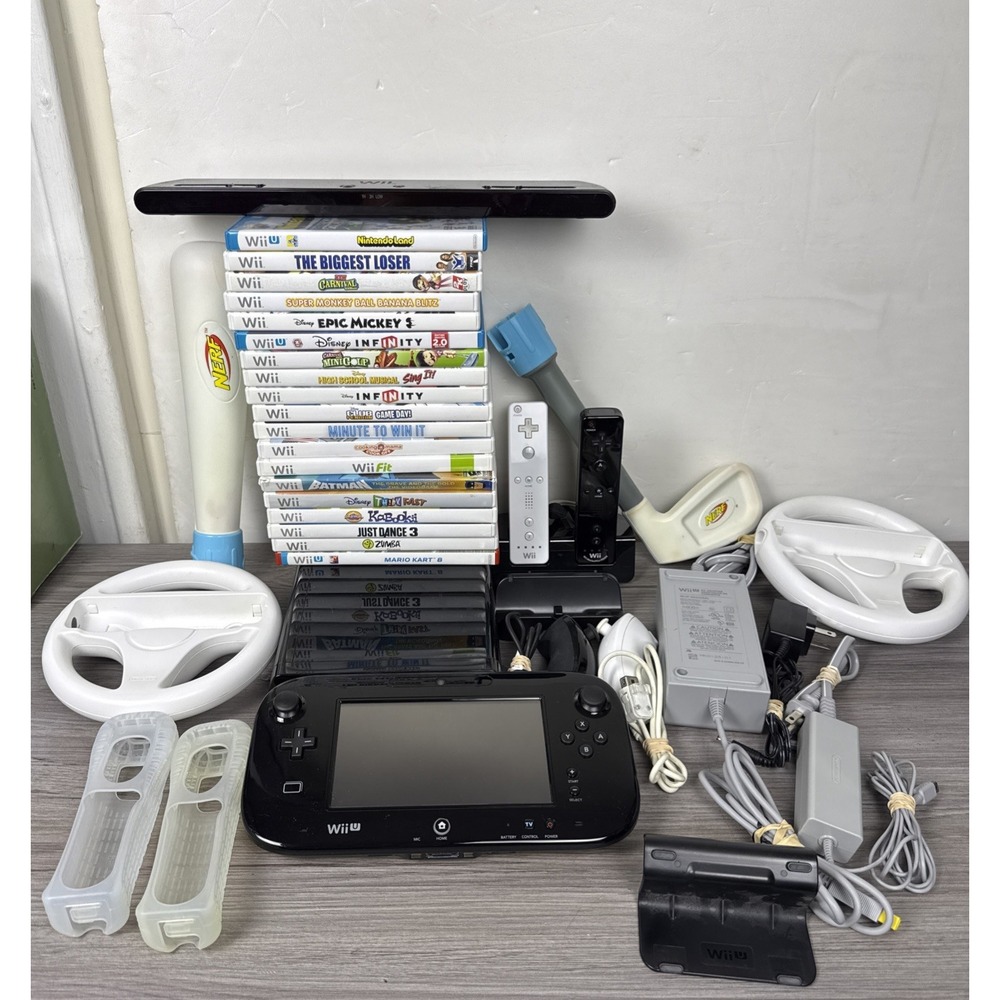 Nintendo Wii U 32GB Black Console Bundle w/ GamePad, 19 Games, Accessories